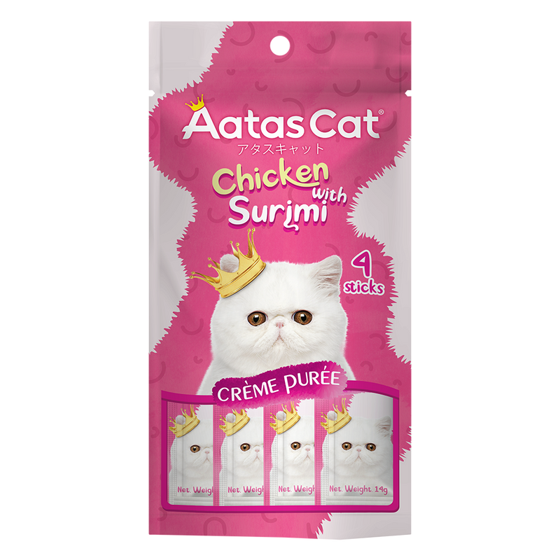 Aatas Cat Creme Puree Chicken with Surimi 14g x 4sachets