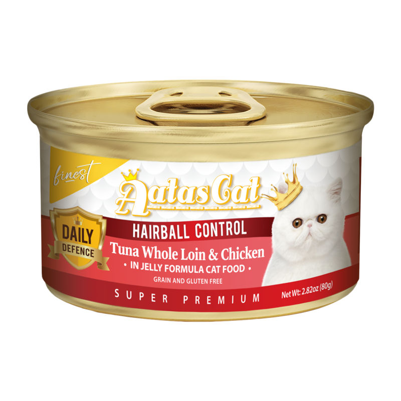 Aatas Cat Finest Daily Defence Hairball Control - Tuna Whole Loin & Chicken in Jelly Formula 80g