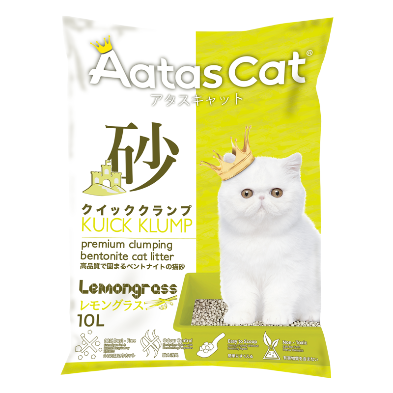 Aatas Cat Premium Clumping Bentonite Cat Litter - Kuick Klump Lemongrass 10L