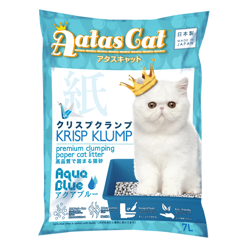 *DONATION TO KITTEN SANCTUARY SG* Aatas Cat Premium Clumping Paper Cat Litter - Krisp Klump Aqua Blue 7L