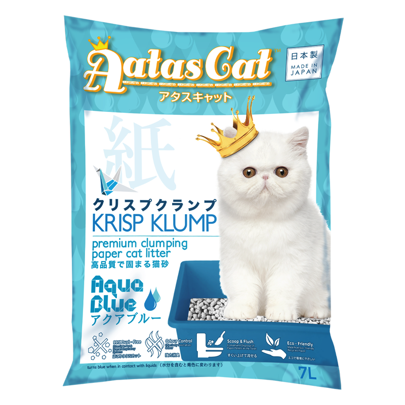 Aatas Cat Premium Clumping Paper Cat Litter Krisp Klump Aqua Blue 7L
