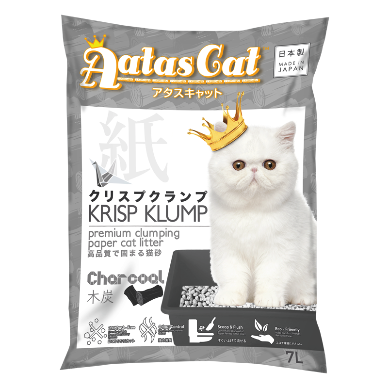 Aatas Cat Premium Clumping Paper Cat Litter - Krisp Klump Charcoal 7L