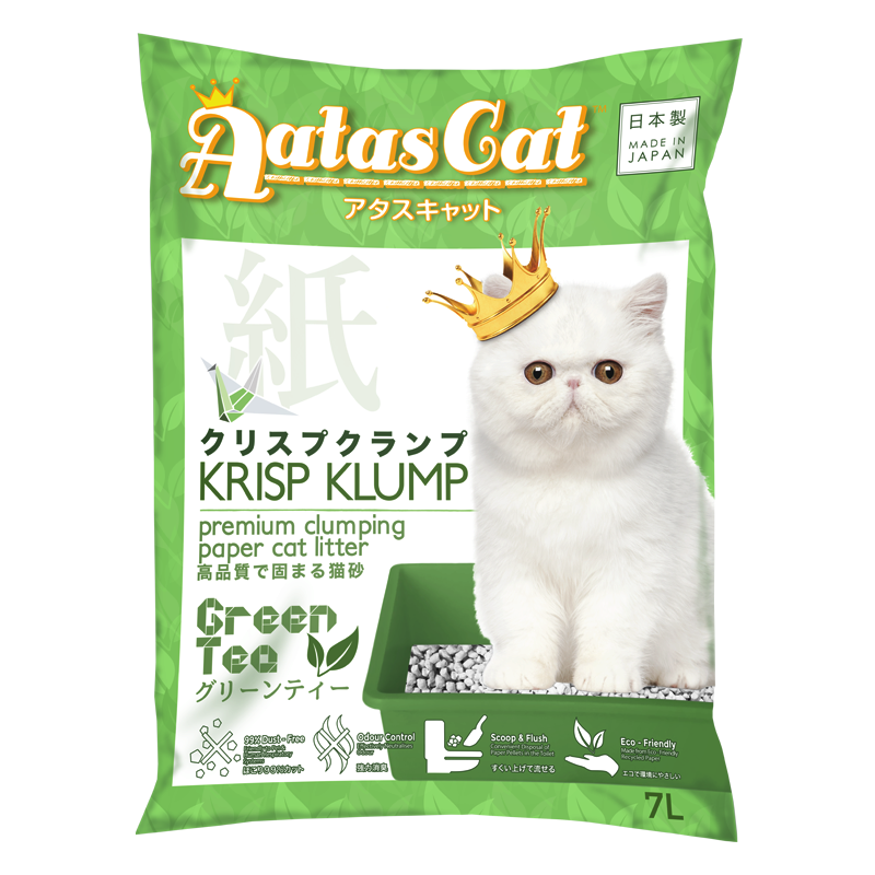 Aatas Cat Premium Clumping Paper Cat Litter - Krisp Klump Green Tea 7L