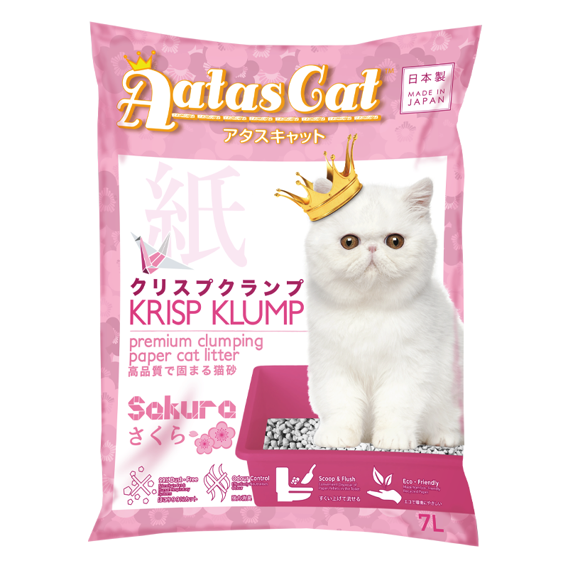 Aatas Cat Premium Clumping Paper Cat Litter - Krisp Klump Sakura 7L