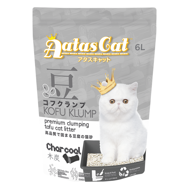 Aatas Cat Premium Clumping Tofu Cat Litter - Kofu Klump Charcoal 6L