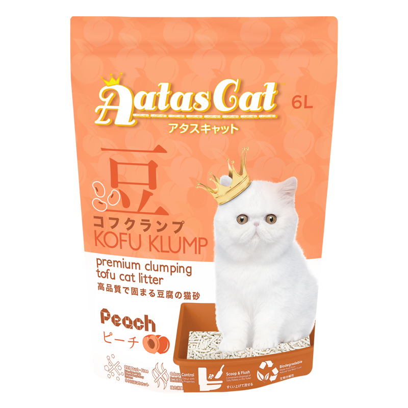 Aatas Cat Premium Clumping Tofu Cat Litter - Kofu Klump Peach 6L