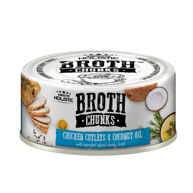 Absolute Holistic Dog & Cat Broth Chunks - Chicken Cutlets & Coconut Oil 80g
