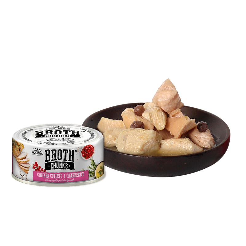 Absolute Holistic Dog & Cat Broth Chunks - Chicken Cutlets & Cranberry 80g