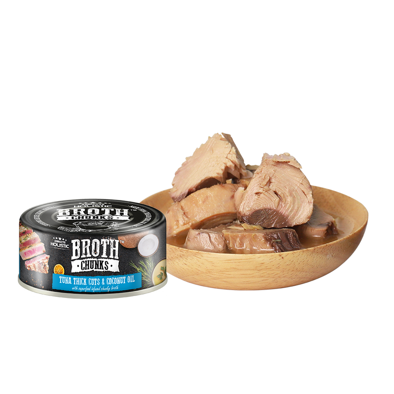 Absolute Holistic Dog & Cat Broth Chunks - Tuna Thick Cuts & Coconut Oil 80g