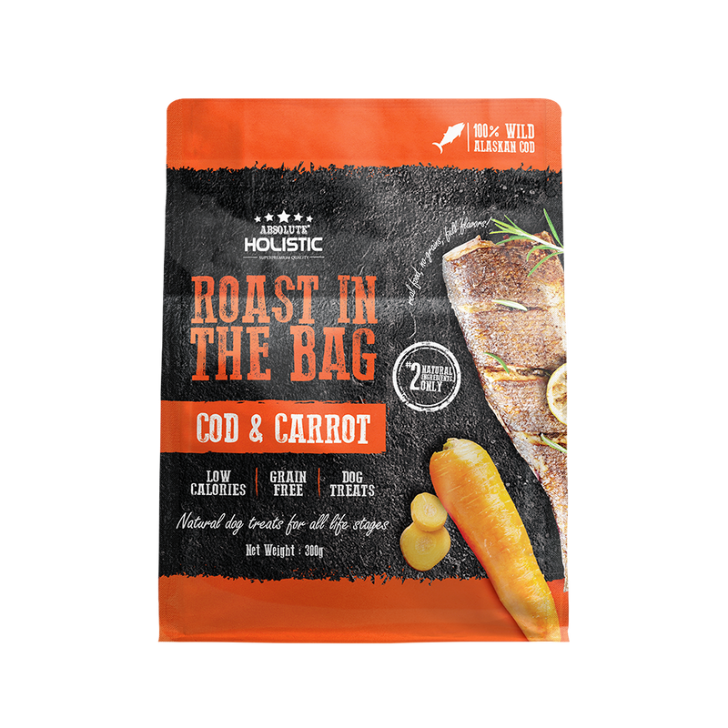 Absolute Holistic Dog Roast In The Bag Natural Treats Cod & Carrot 300g