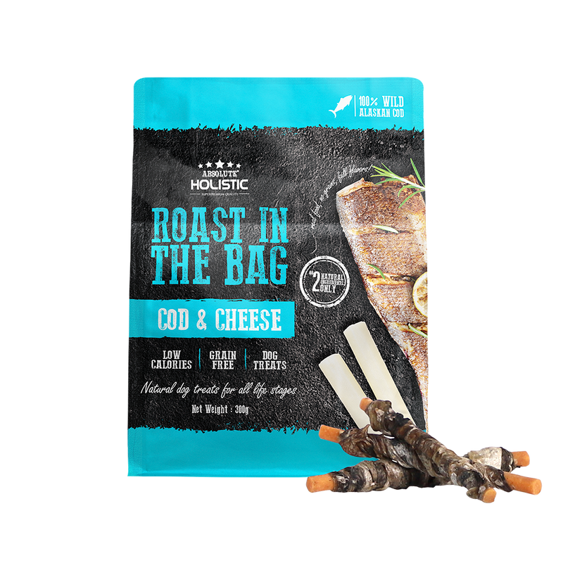 Absolute Holistic Dog Roast In The Bag Natural Treats Cod & Cheese 300g