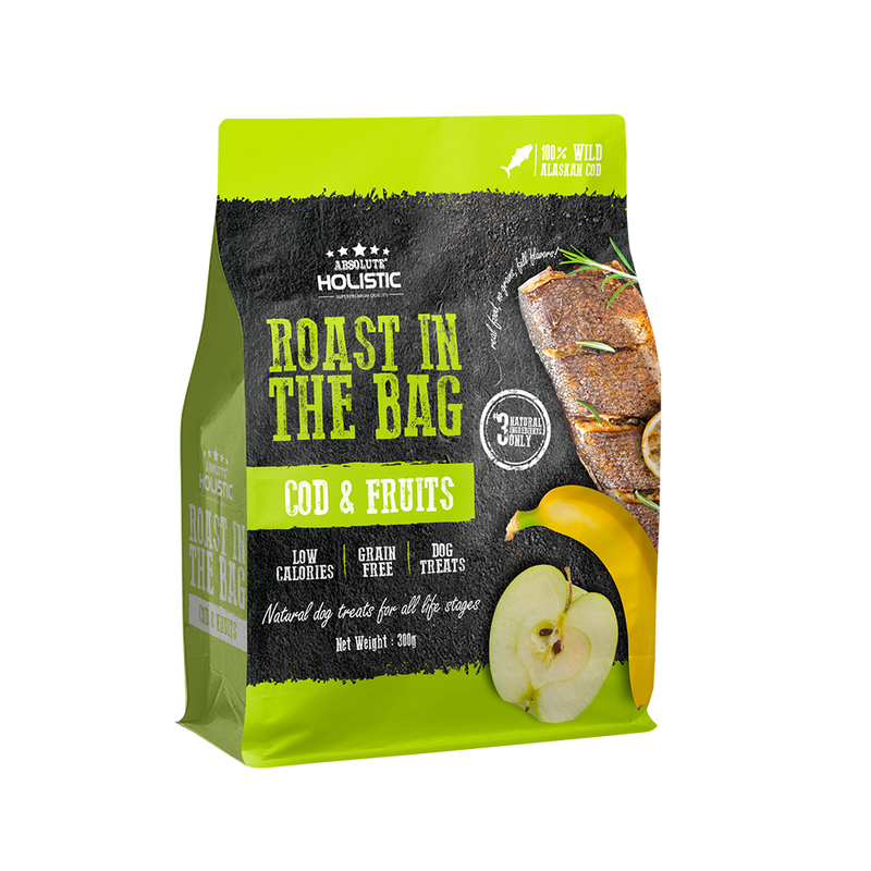 Absolute Holistic Dog Roast In The Bag Natural Treats Cod & Fruits 300g