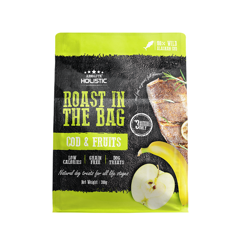 Absolute Holistic Dog Roast In The Bag Natural Treats Cod & Fruits 300g