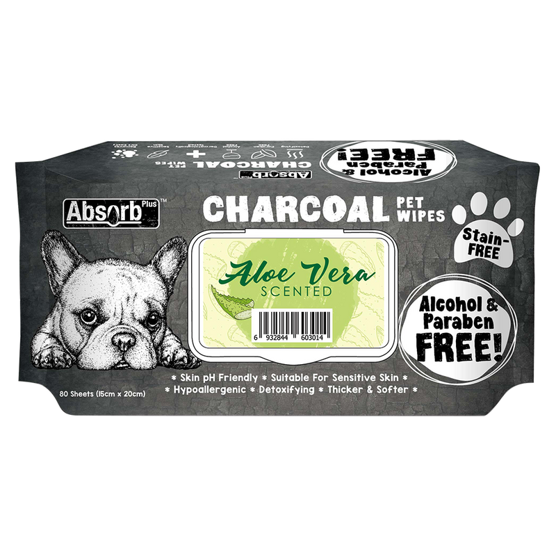 Absorb Plus Charcoal Pet Wipes Aloe Vera Scented 15cm x 20cm - 80sheets