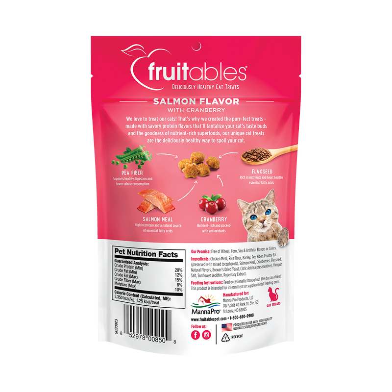 Fruitables Cat Treats Crunchy Tasty Superfoods Salmon with Cranberry 2.5oz