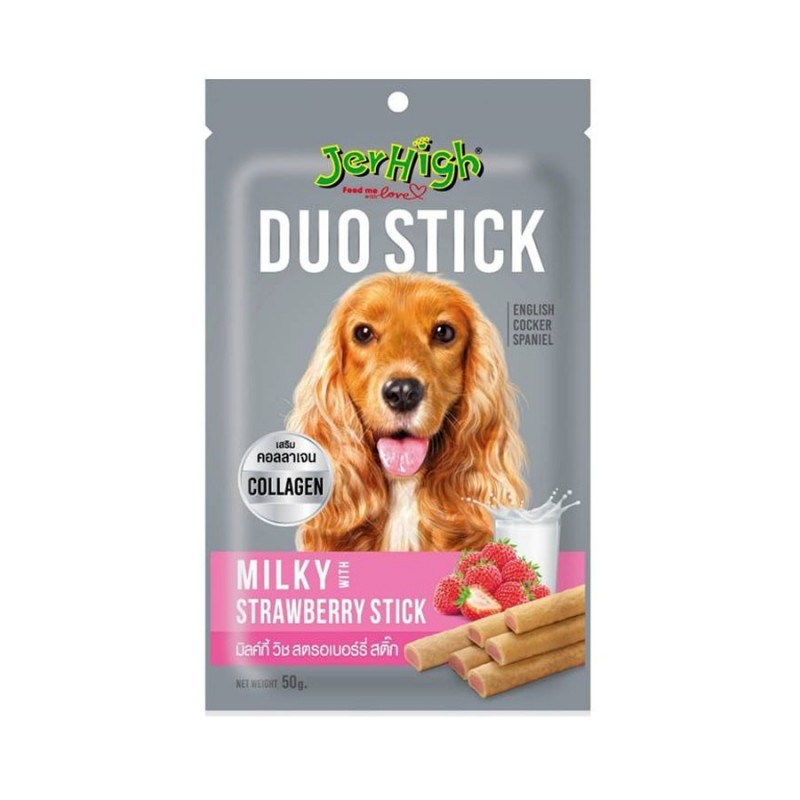 Jerhigh Dog Treat Duo Stick Milky with Strawberry Stick 50g