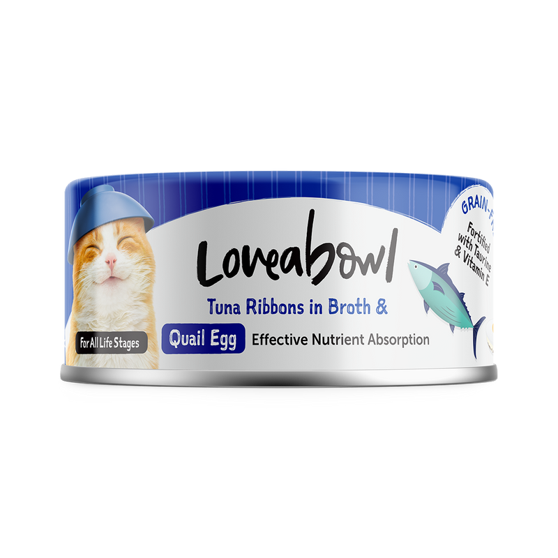 Loveabowl Cat Wet Food Tuna Ribbons & Quail Egg in Broth 70g