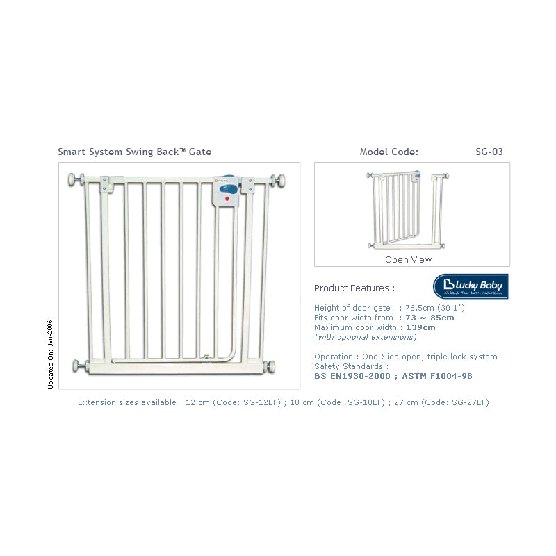 Lucky Baby Smart System 1-Way Swing Back Gate White (SG-03)