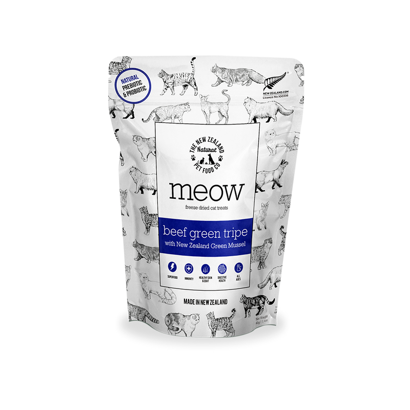 Meow Freeze-Dried Cat Treats Beef Green Tripe with NZ Green Mussel 40g