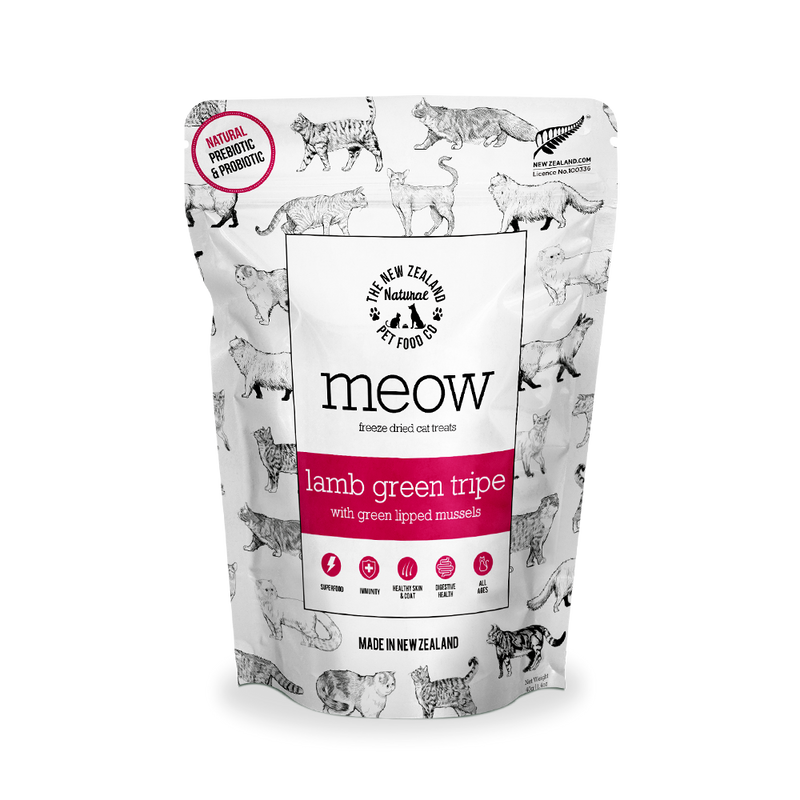 Meow Freeze-Dried Cat Treats Lamb Green Tripe with NZ Green Mussel 40g