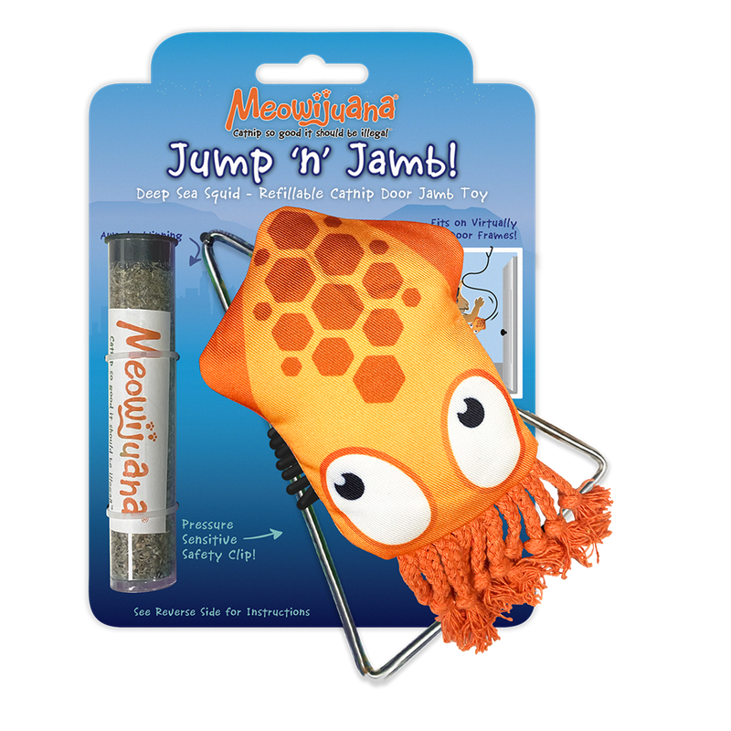 Meowijuana Cat Toy Jump 'n' Jamb! Deed Sea Squid Refillable Door Jamb Toy