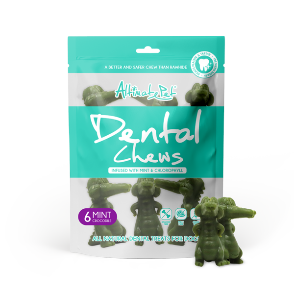Altimate Pet Dog Dental Chews Infused with Mint & Chlorophyll - Mint Crocodile 6pcs