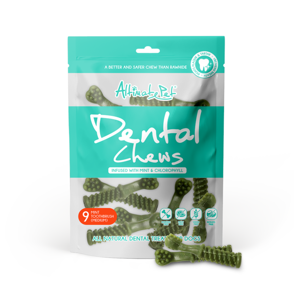 Altimate Pet Dog Dental Chews Infused with Mint & Chlorophyll - Mint Toothbrush Medium 9pcs