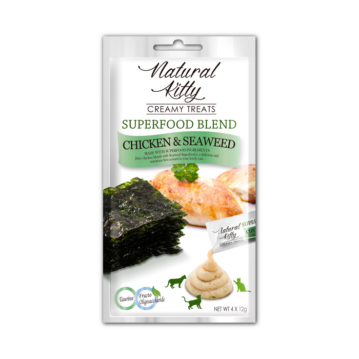 Natural Kitty Creamy Treats Superfood Blend - Chicken & Seaweed 4x12g