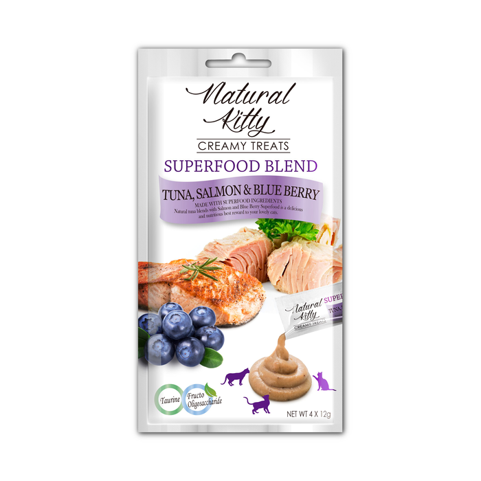 Natural Kitty Creamy Treats Superfood Blend - Tuna, Salmon & Blueberry 4x12g