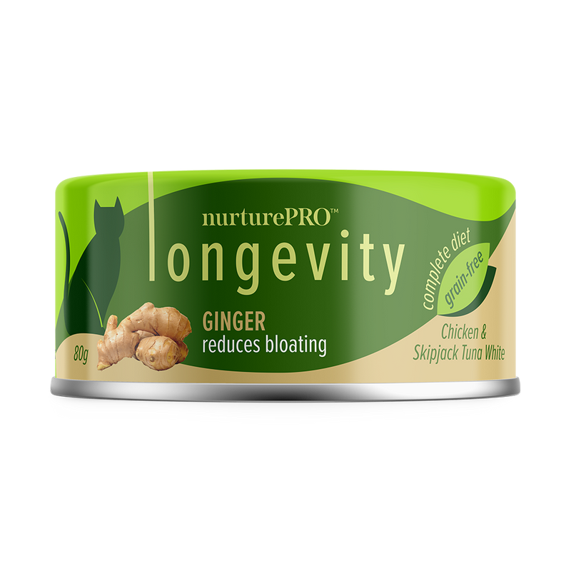 Nurture Pro Cat Longevity with Green Tea Essence GF Chicken & Skipjack Tuna White Meat Ginger 80g