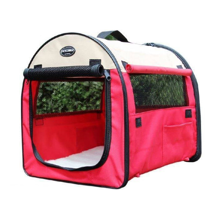 Petcomer Dog Tent with Cushion - Red / Beige M (L61cm x W46cm x H51cm)