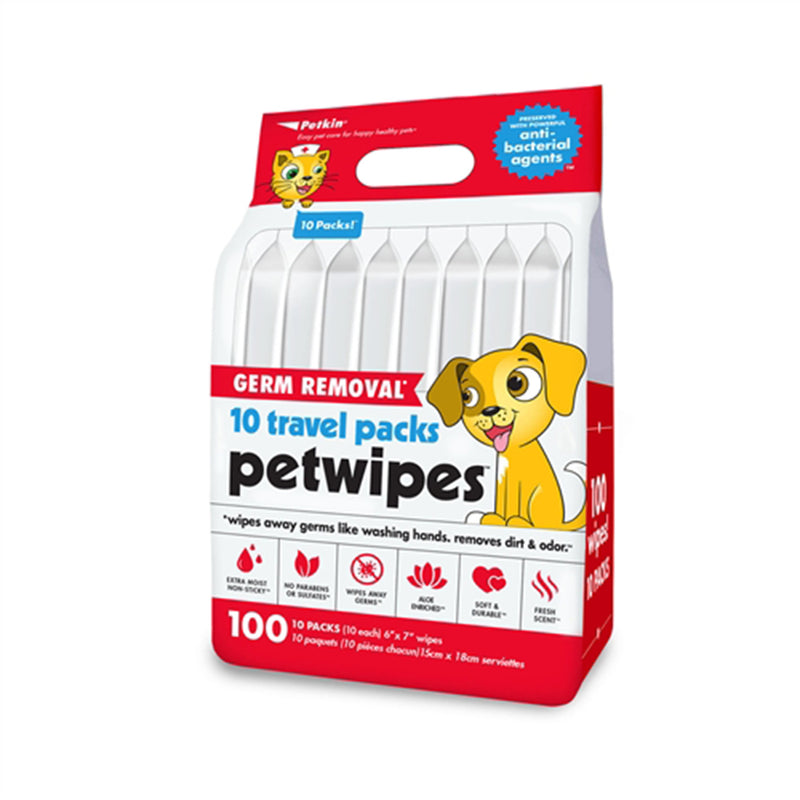 Petkin Germ Removal Petwipes 10 Travel Packs 100pcs (10pcs/pack)