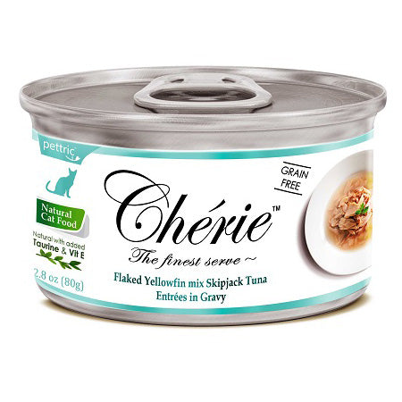 Cherie Cat Grain-Free Flaked Yellowfin Mix Skipjack Tuna Entrees in Gravy 80g