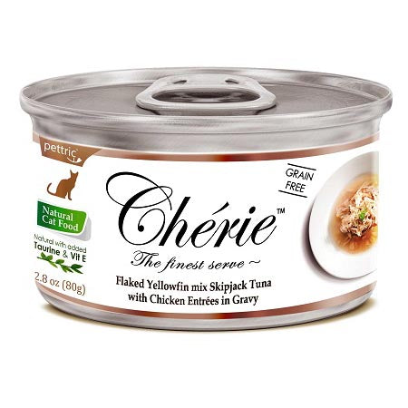 Cherie Cat Grain-Free Flaked Yellowfin Mix Skipjack Tuna with Chicken Entrees in Gravy 80g