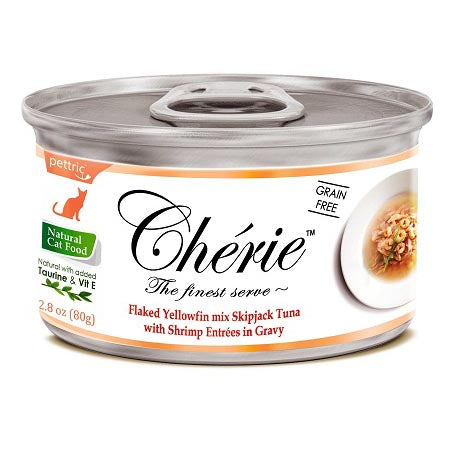 Cherie Cat Grain-Free Flaked Yellowfin Mix Skipjack Tuna with Shrimp Entrees in Gravy 80g