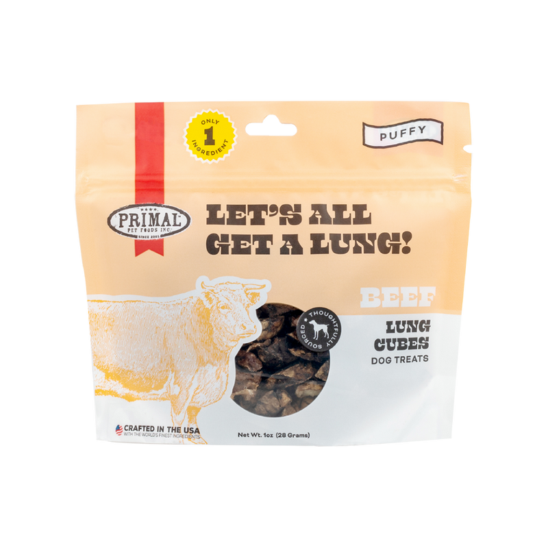 Primal Dog Dehydrated Treats Let's All Get A Lung Beef Lung Cubes 1oz