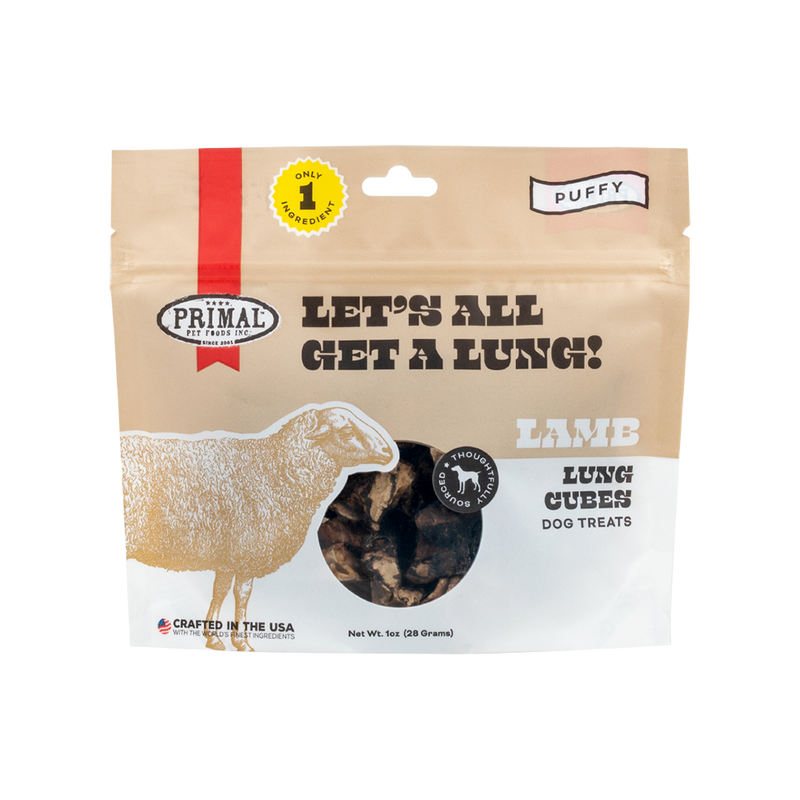 Primal Dog Dehydrated Treats Let's All Get A Lung Lamb Lung Cubes 1oz