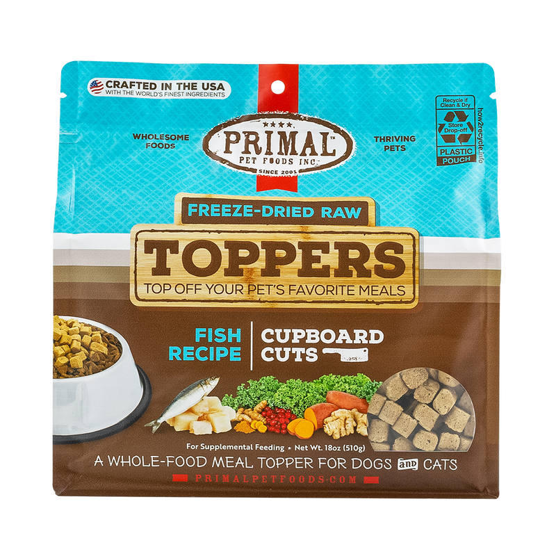 Primal Freeze-Dried Raw Toppers for Dogs & Cats Cupboard Cuts Fish Recipe 18oz