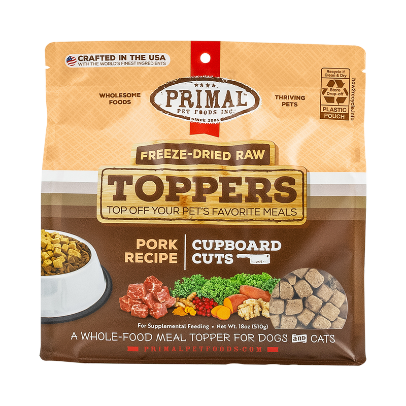 Primal Freeze-Dried Raw Toppers for Dogs & Cats Cupboard Cuts Pork Recipe 18oz