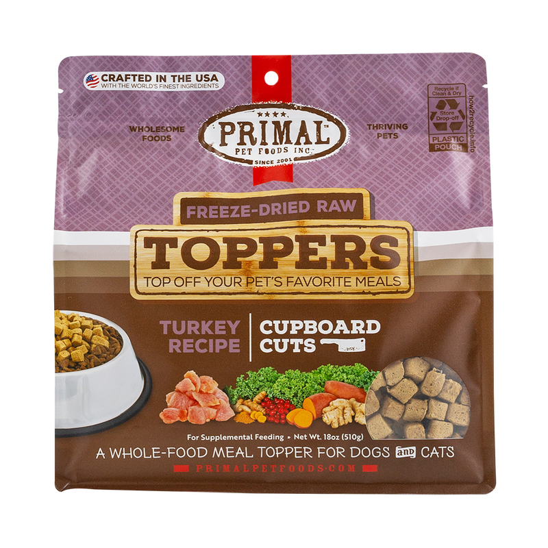 Primal Freeze-Dried Raw Toppers for Dogs & Cats Cupboard Cuts Turkey Recipe 18oz