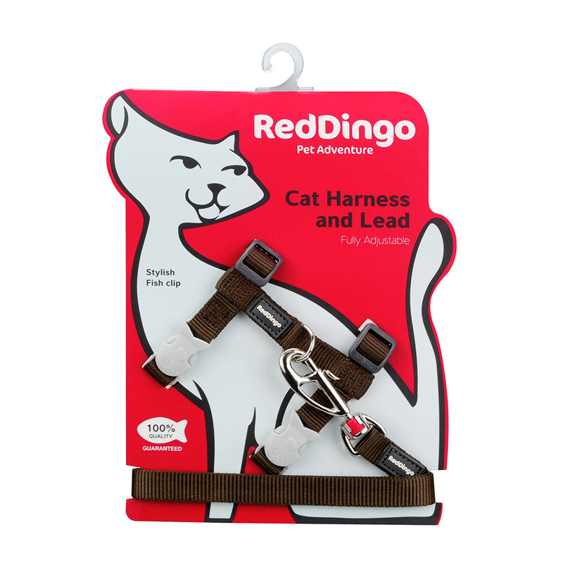 Red Dingo Cat Harness & Lead Combo Brown