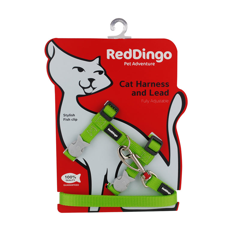 Red Dingo Cat Harness & Lead Combo Lime Green