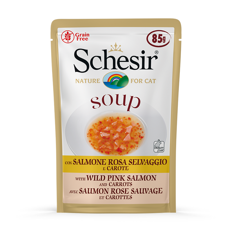 Schesir Nature Pouch Wild Pink Salmon and Carrot Soup For Cat 85g