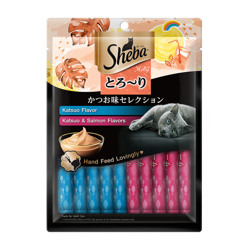 Sheba Melty Cat Treats Katsuo + Katsuo Salmon 12g x 20 ( EXPIRY 16 AUG 2025 )