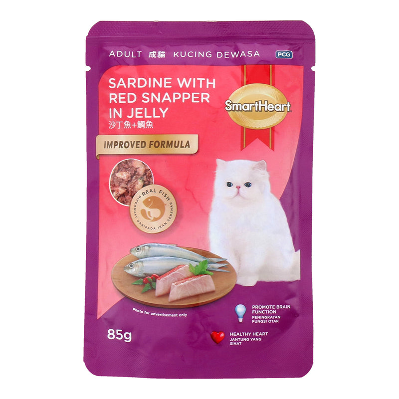 SmartHeart Cat Pouch Sardine with Red Snapper in Jelly 85g