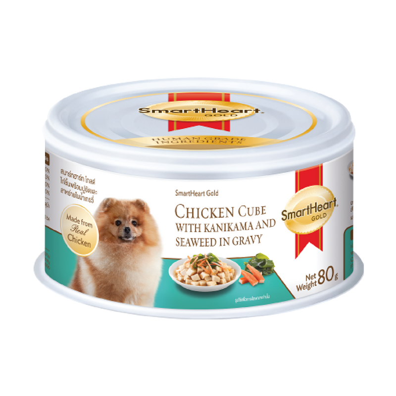 SmartHeart Dog Can Gold Chicken Cube with Kanikama & Seaweed in Gravy 80g