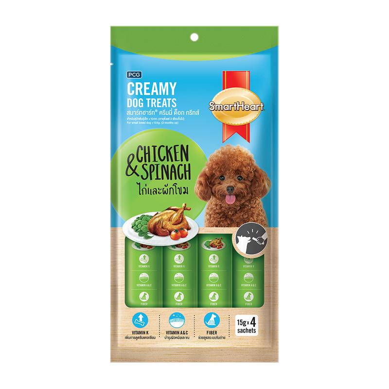 SmartHeart Dog Creamy Treats Chicken & Spinach 15g x 4