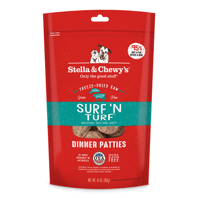 Stella & Chewy's Dog Freeze-Dried Dinner Patties - Surf 'N Turf Beef & Salmon 14oz