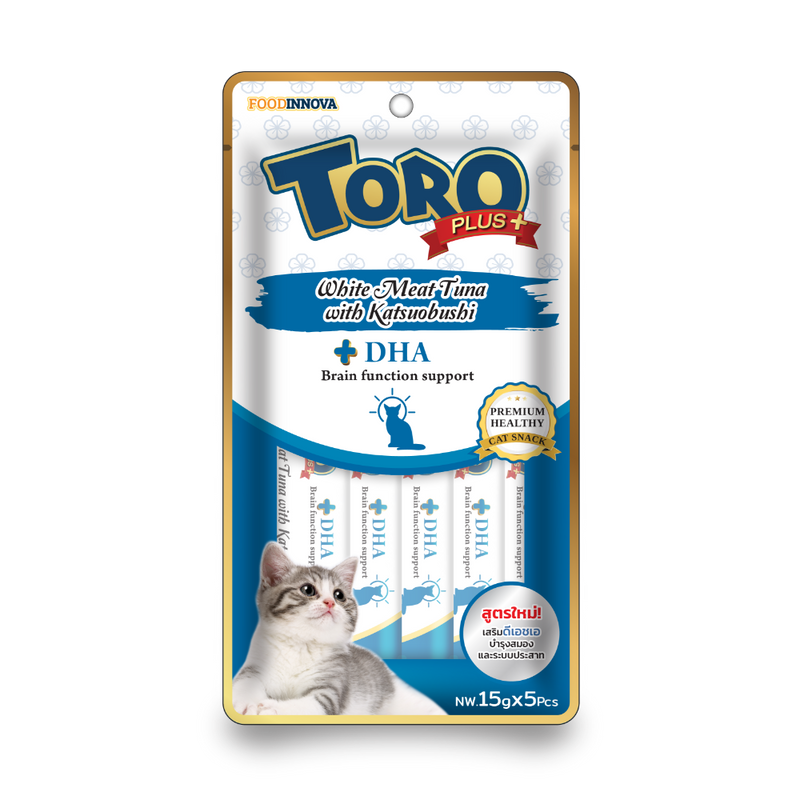 Toro Cat Treat Plus White Meat Tuna with Katsuobushi & DHA for Brain Function Support 75g (15g x 5pcs)