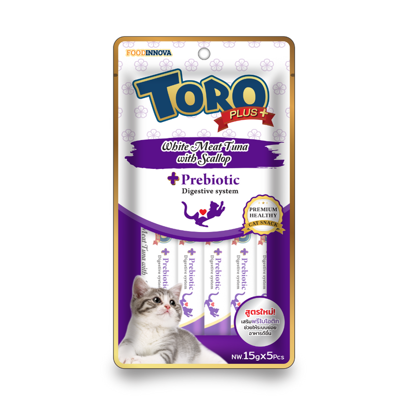 Toro Cat Treat Plus White Meat Tuna with Scallop & Prebiotic for Healthy Digestive System 75g (15g x 5pcs)